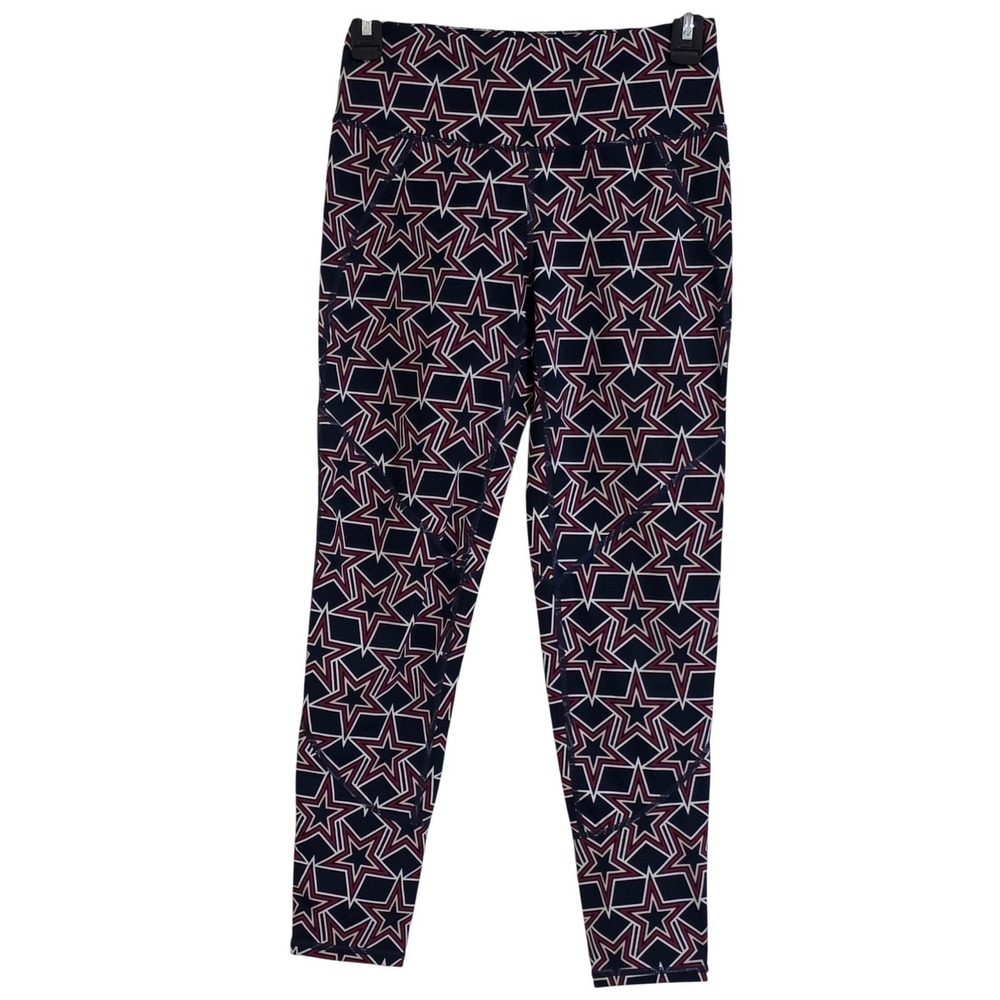 Sweaty Betty Power 7/8 Leggings Womens XS Navy Blue Red Star Print Workout Read
